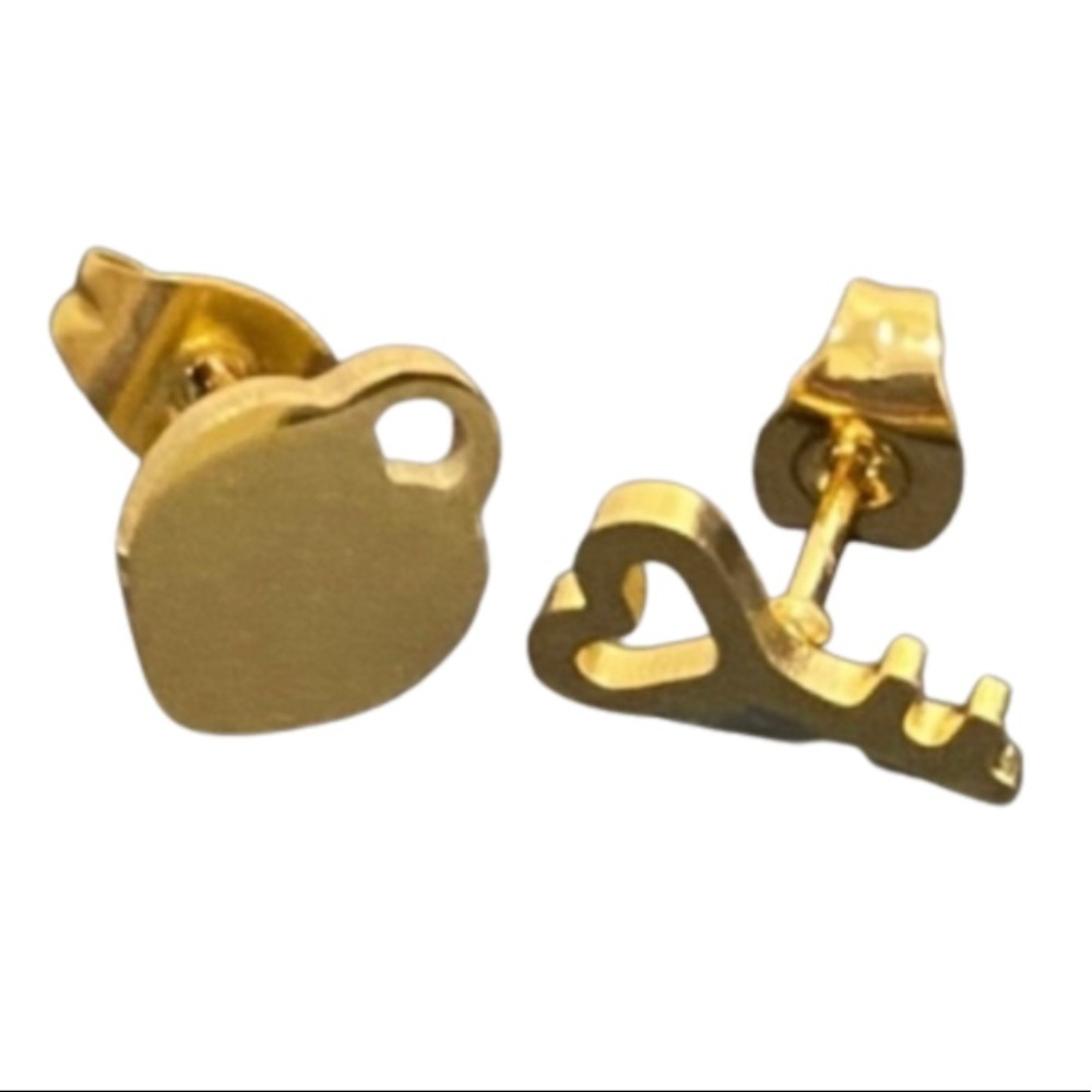 Feel Happy | Heart Lock and Key Stainless Steel Stud Earrings Jewelry